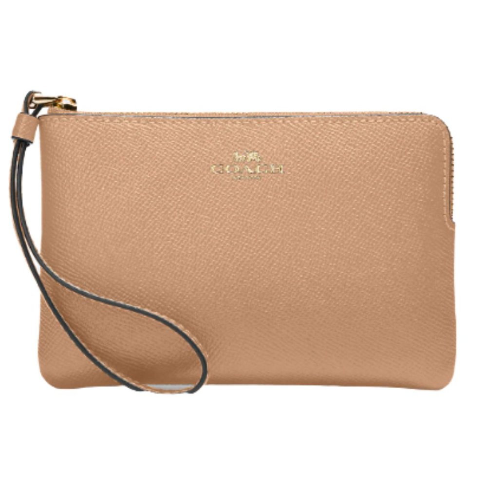 Coach Corner Zip Wristlet Wallet Gold / Taupe 50832 - NEW